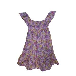 Lily & Dan Girls Size XS 4-5 Floral Smocked Cotton Dress Purple Pink Yellow